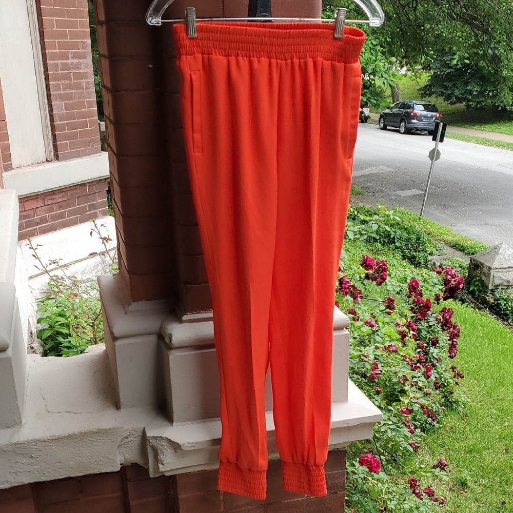 ADEAM Orangey Red Track Pants with Elastic Waistband
